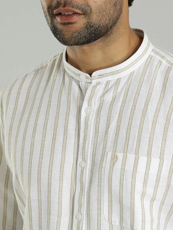 Indian Terrain Men's Regular Fit Full Sleeve Striped Off White Shirt